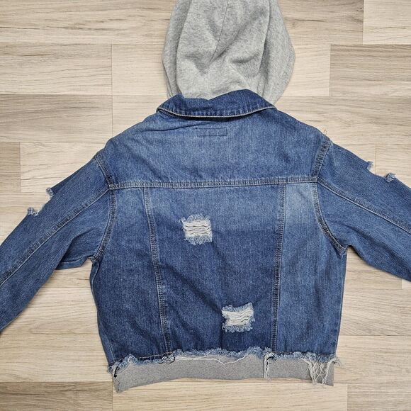 THRILL JEANS Womens Blue Gray Layered Distressed Denim Jean Jacket Medium - Picture 14 of 14